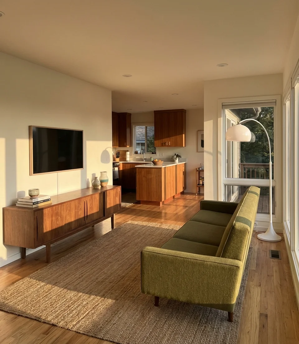 Mid Century Modern Open Plan with a TV Wall 1