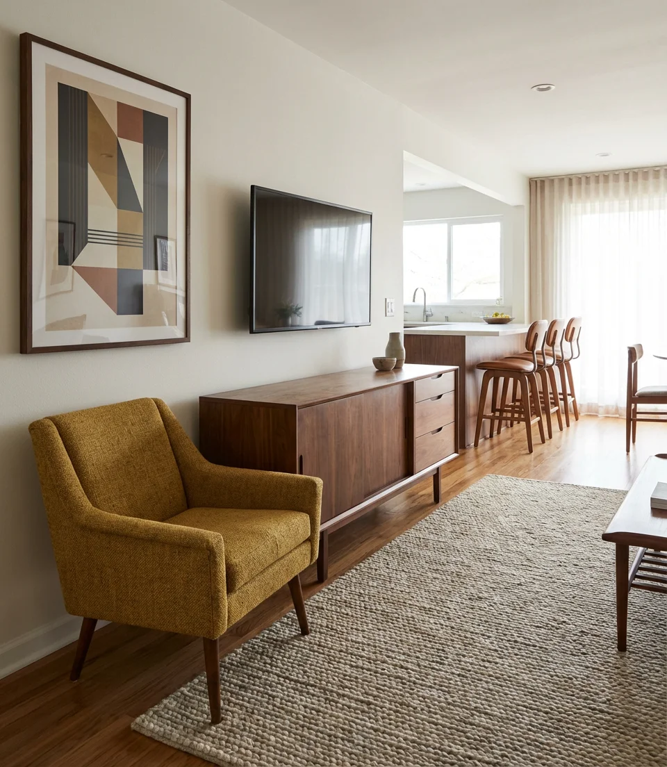 Mid Century Modern Open Plan with a TV Wall 2