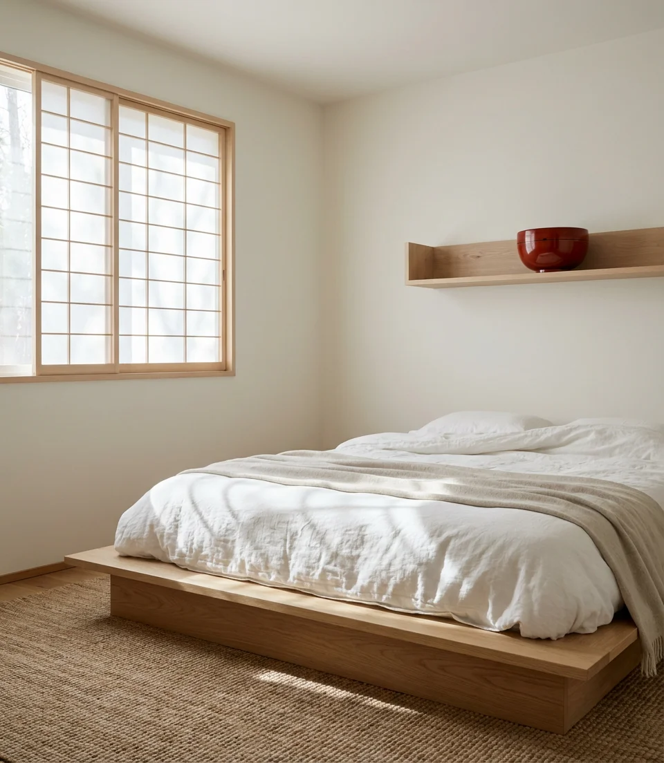 Minimal Red Bedroom With Japandi Influence 1