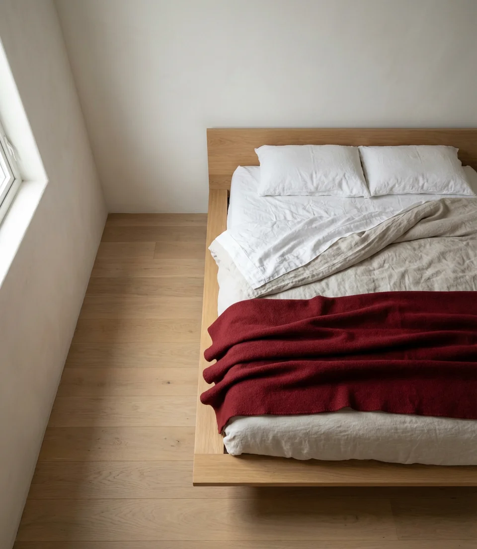 Minimal Red Bedroom With Japandi Influence 2
