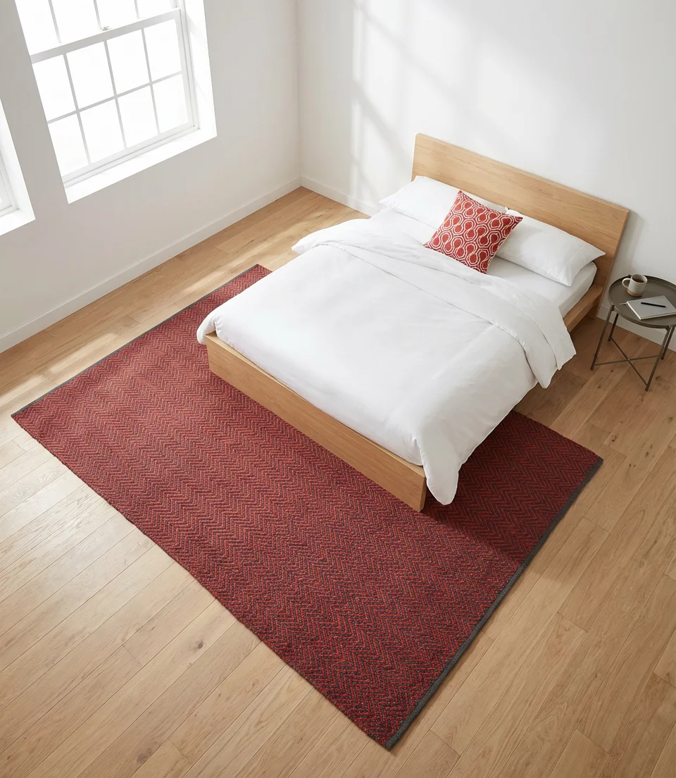 Modern Red Bedroom With Geometric Patterns 2