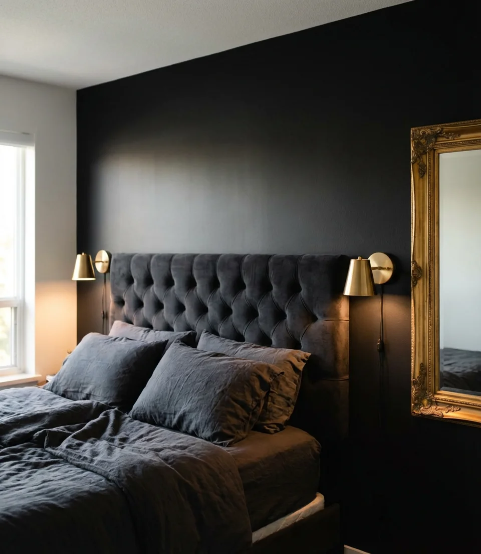 Moody Black Accent Wall with Gold Accents 1