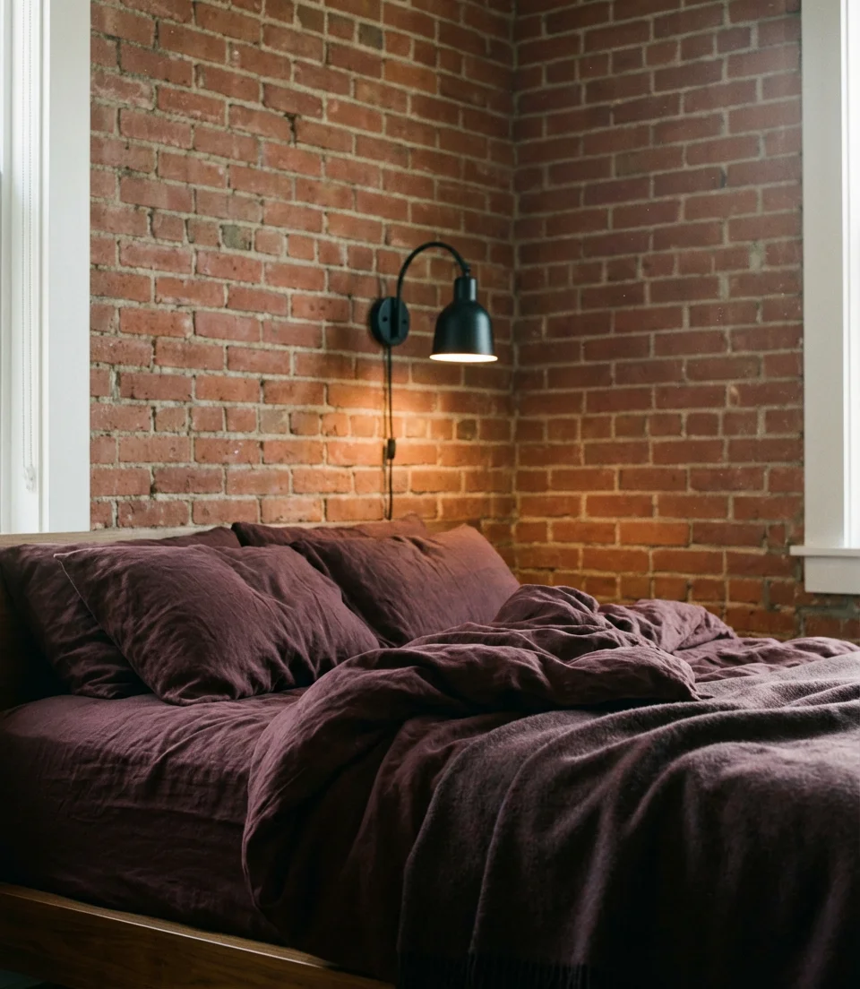 Moody Red Bedroom With Exposed Brick 2