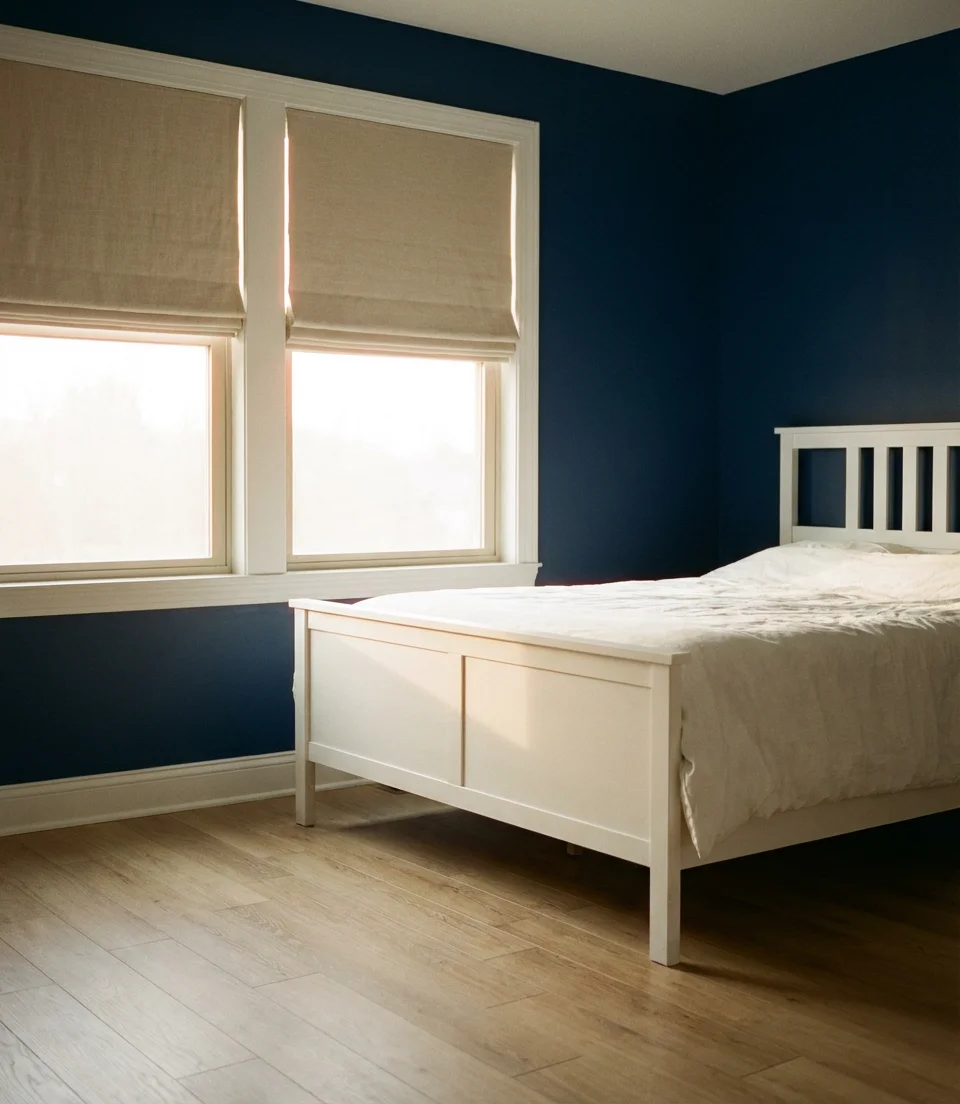 Navy Accent Wall with Two Windows 2