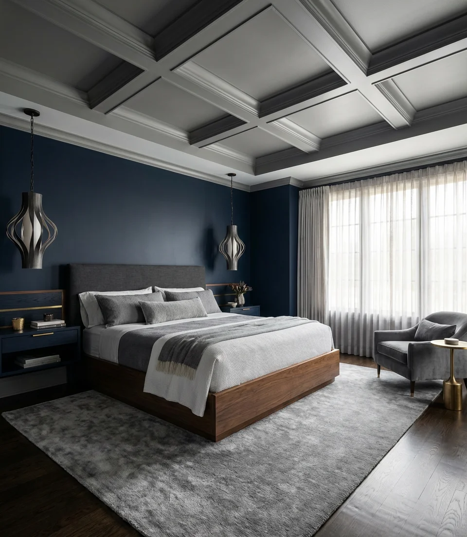 Navy Blue Gray Master Bedroom Suite 1