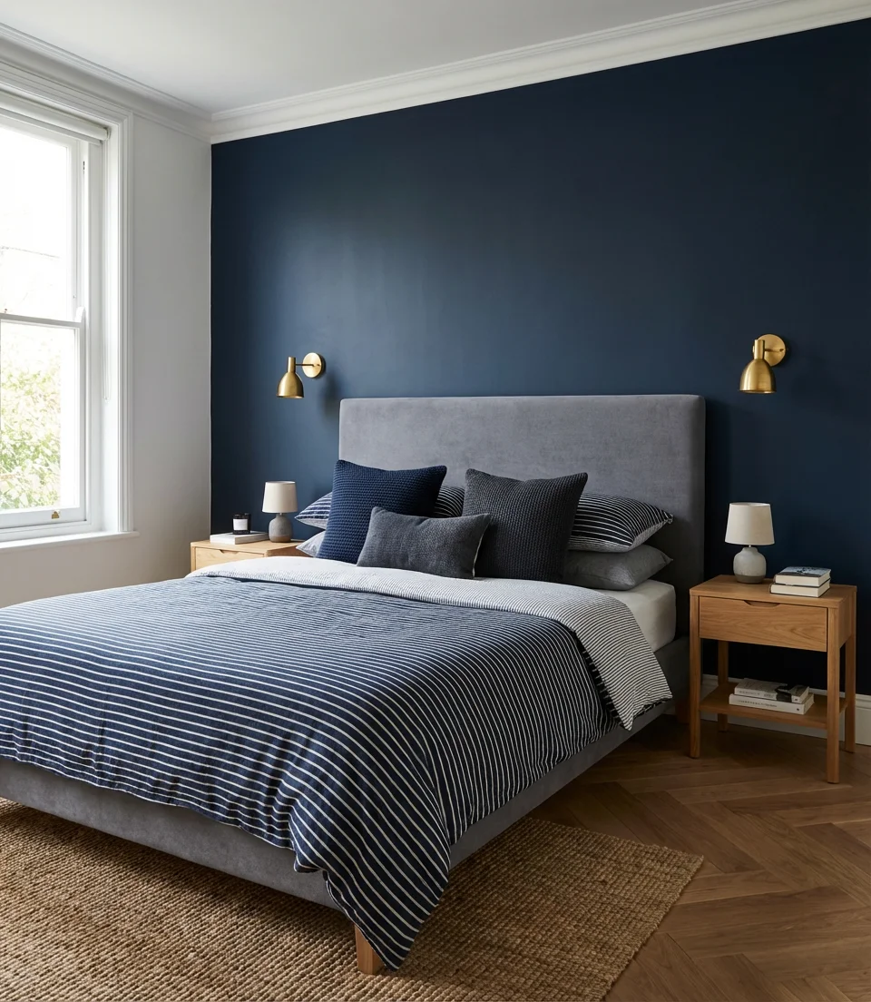 Navy and Gray Sophisticated Bedroom 1