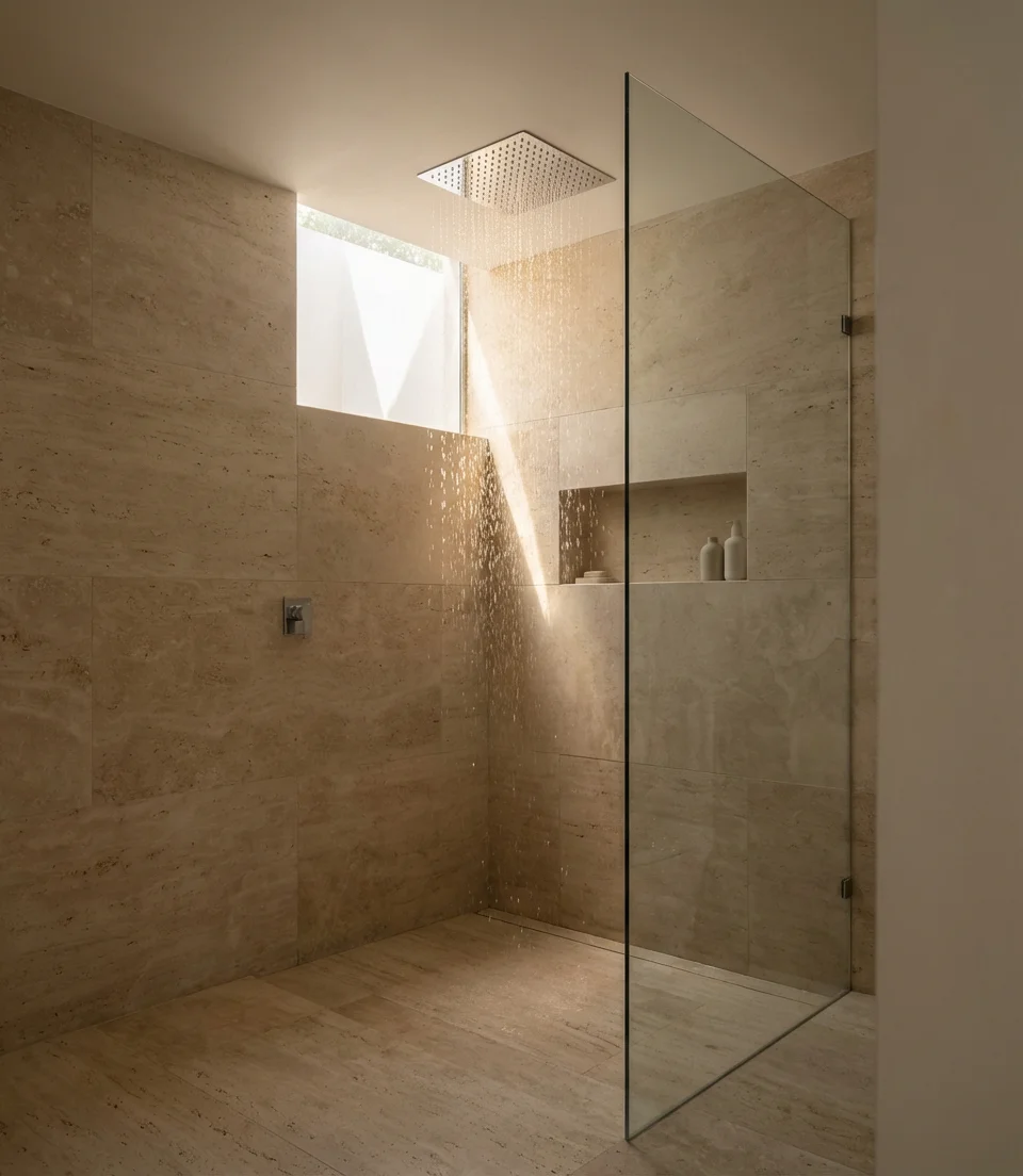 Open Concept Walk-In Shower with Rain Head 1