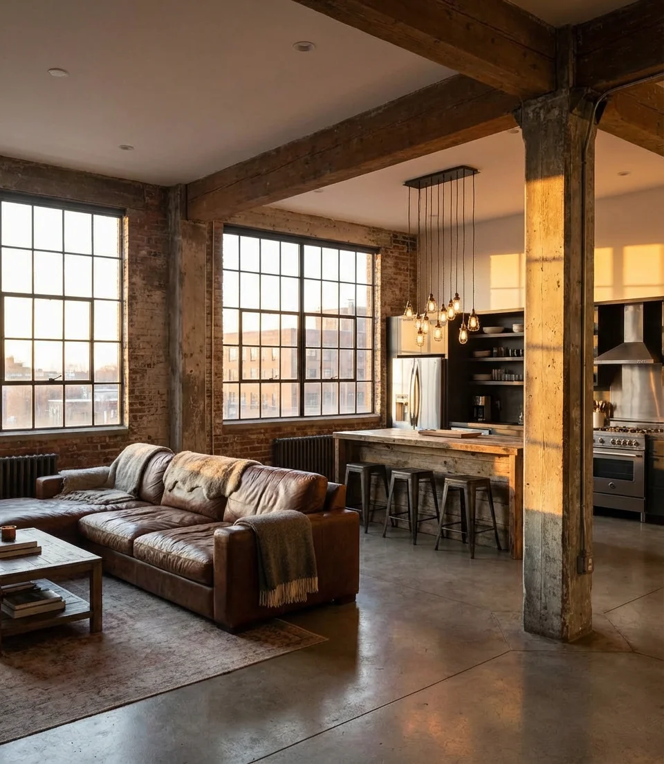 Open Kitchen Living Room in a Converted Industrial Space 1