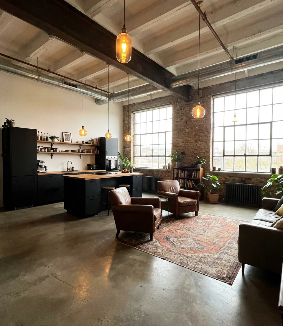 Open Kitchen Living Room in a Converted Industrial Space 2