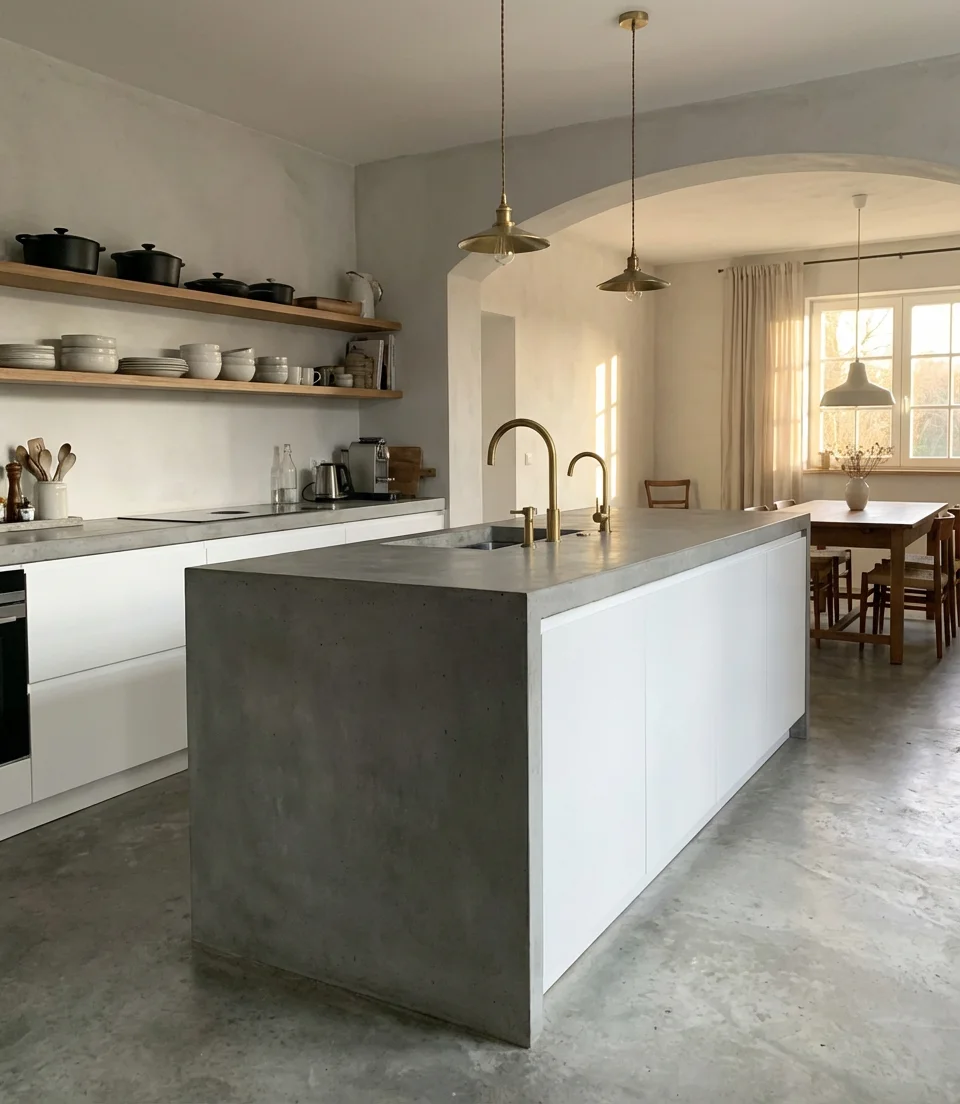 Open Kitchen with Cement Finishes for Industrial Edge 2