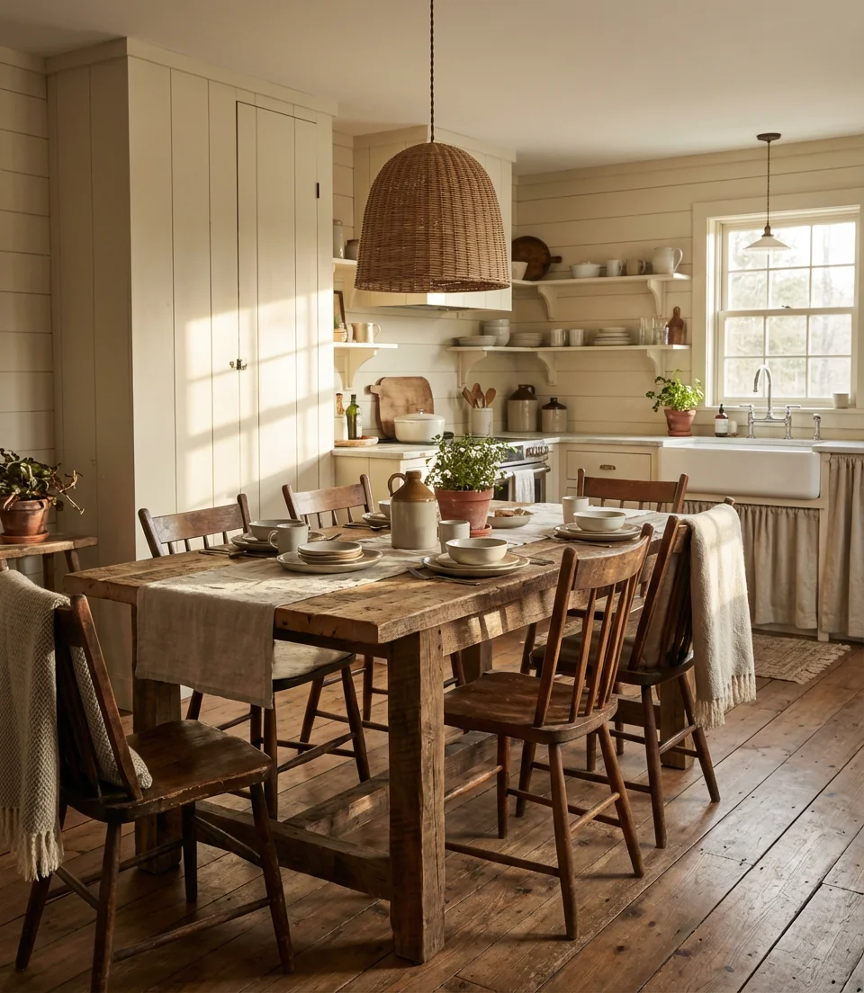 Open Plan Small Cottage with a Farmhouse Dining Table 1