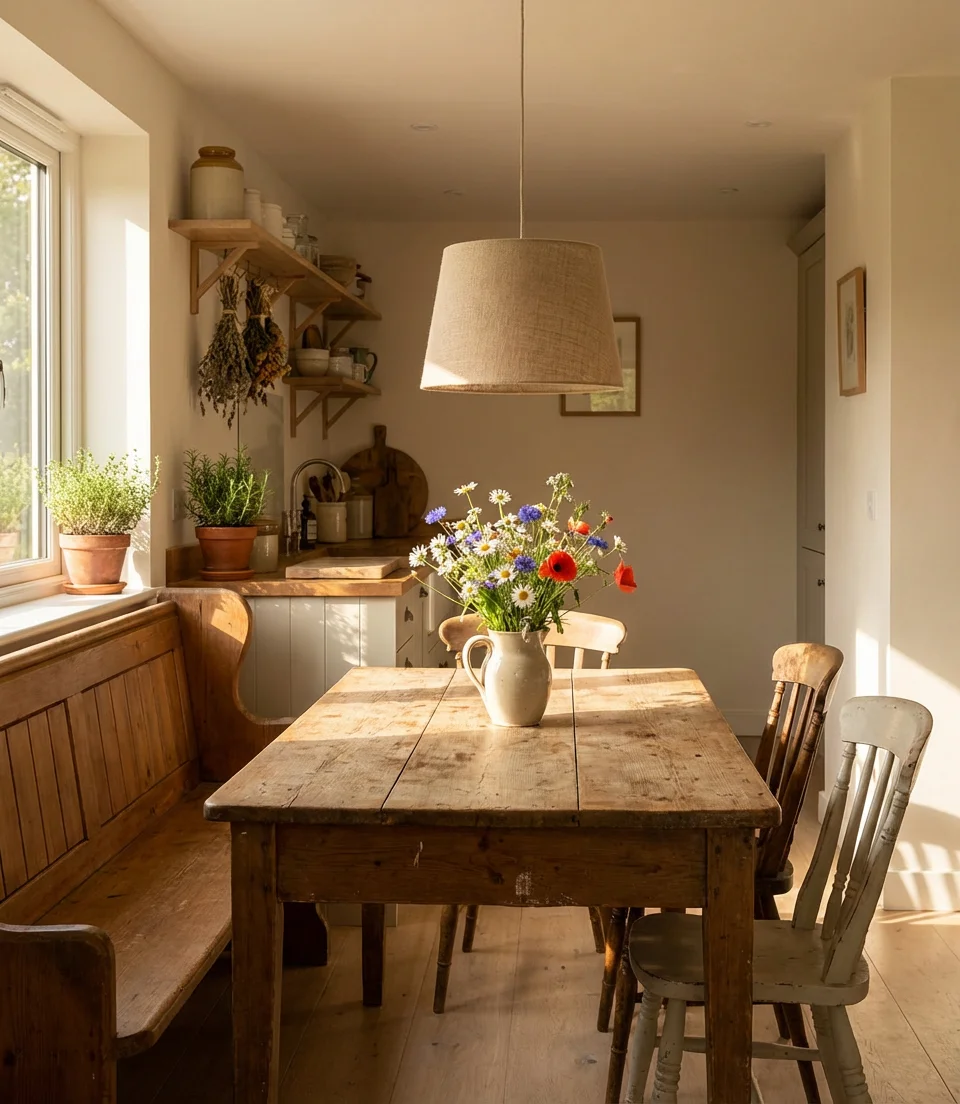 Open Plan Small Cottage with a Farmhouse Dining Table 2