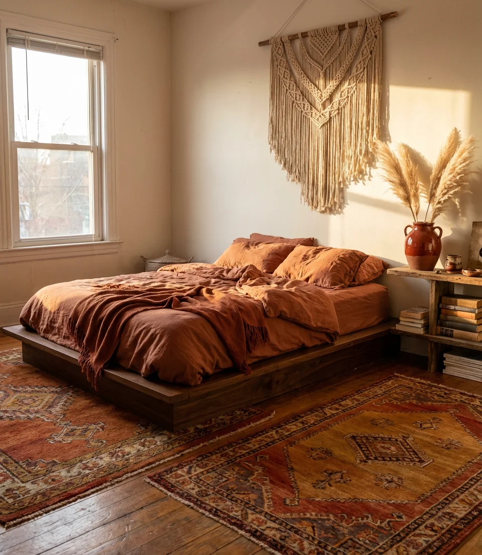 Orange and Brown Warm Bohemian Bedroom 1