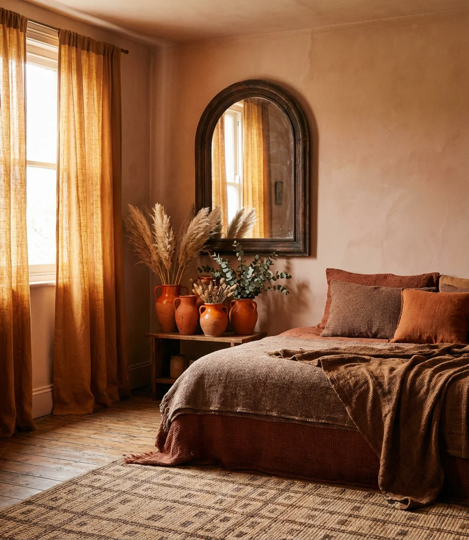 Orange and Brown Warm Bohemian Bedroom 2