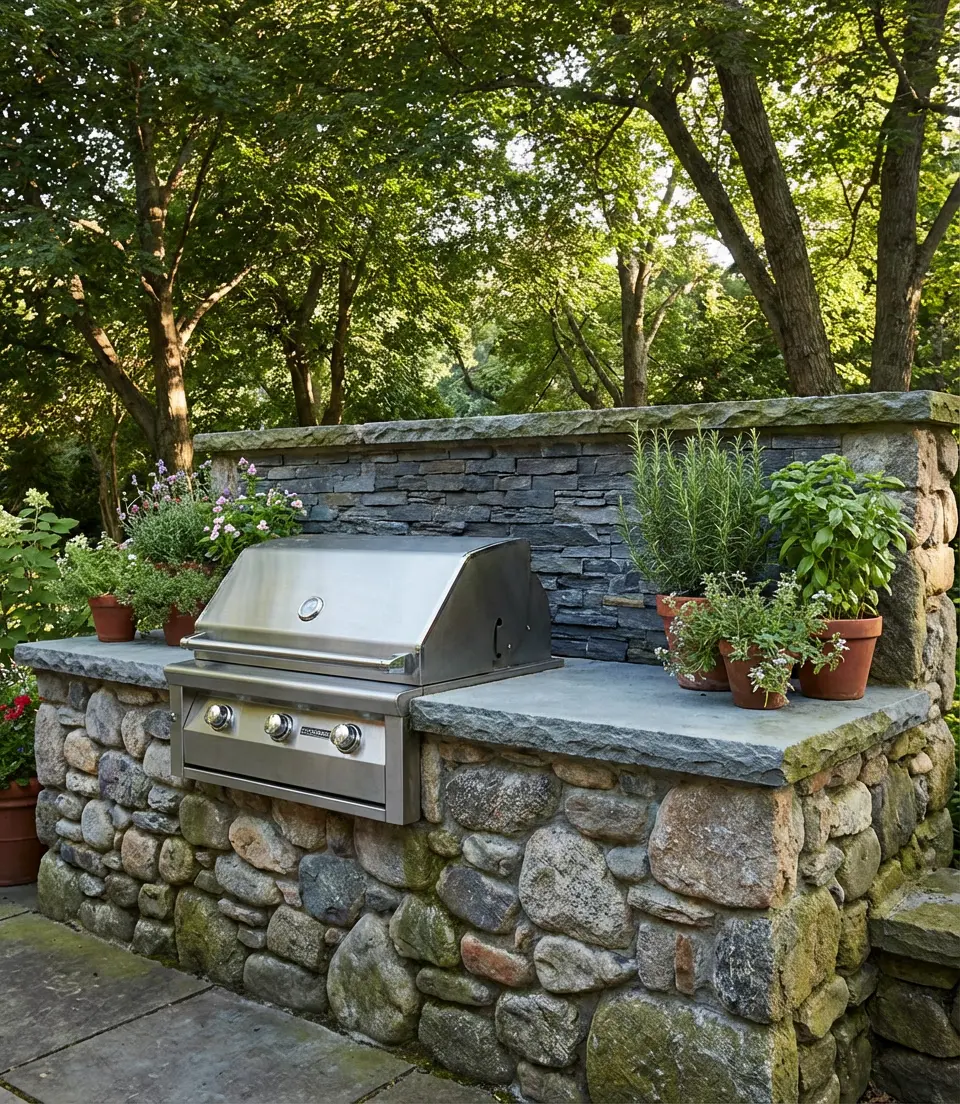 Outdoor Garden Kitchen with Stone Accents 1