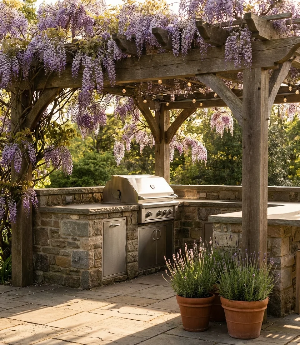 Outdoor Kitchen with Covered Pergola 1