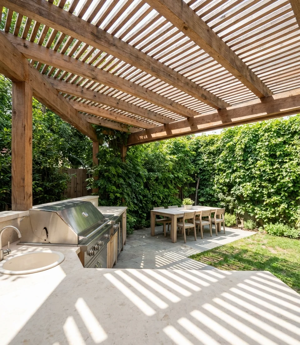Outdoor Kitchen with Covered Pergola 2
