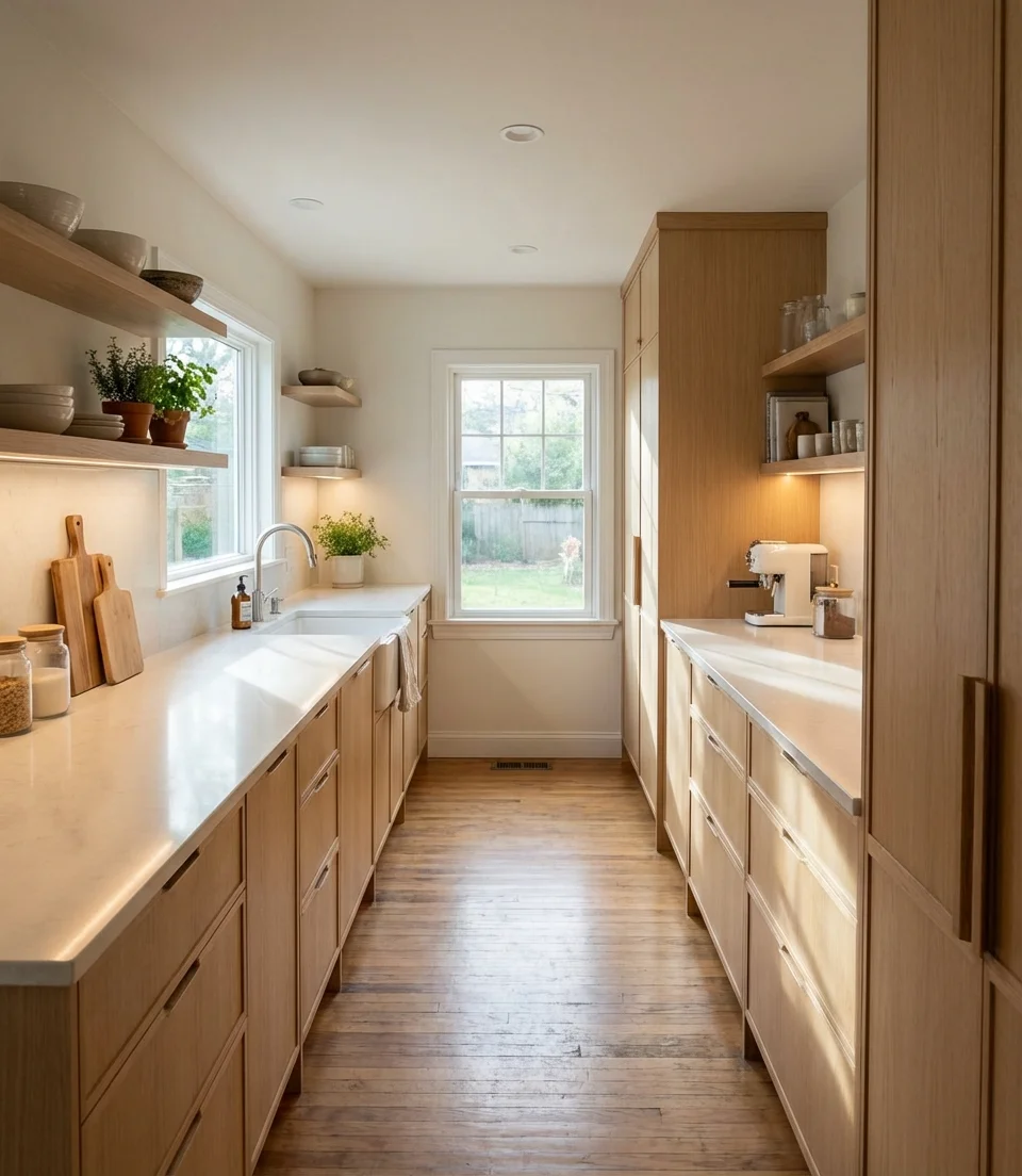 Pale Oak Cabinets in a Small Kitchen 2