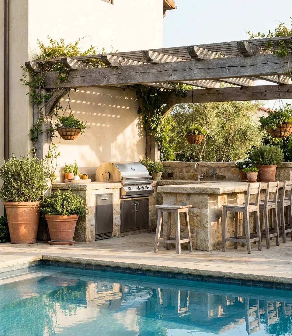 Pool with Attached Outdoor Kitchen 1