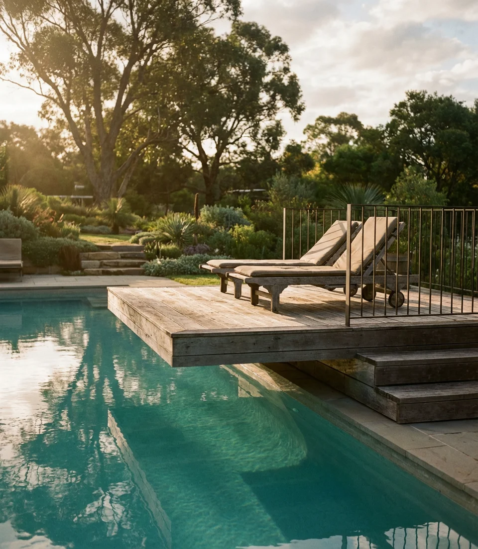 Pool with Floating Deck Over Water 1