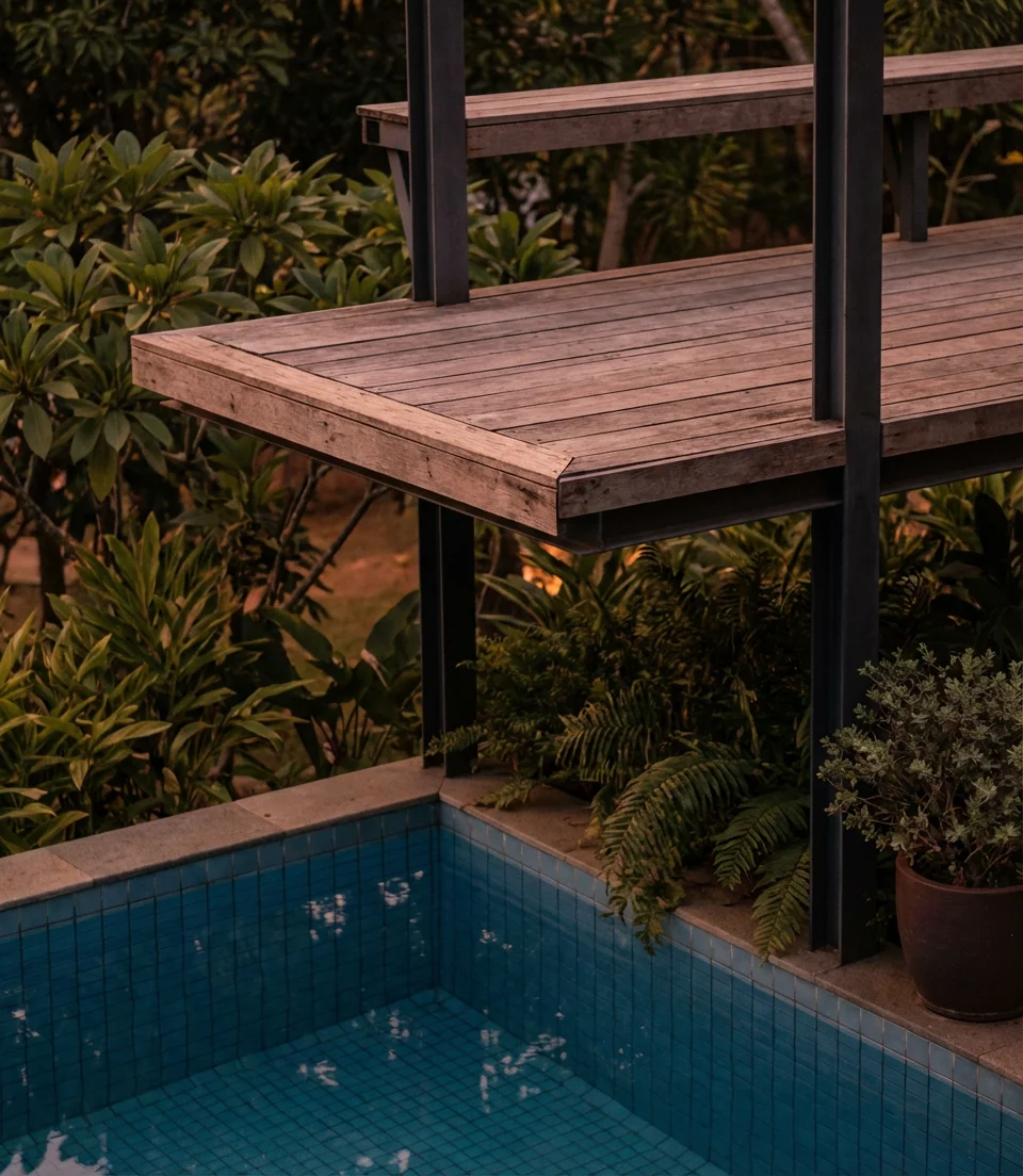 Pool with Floating Deck Over Water 2