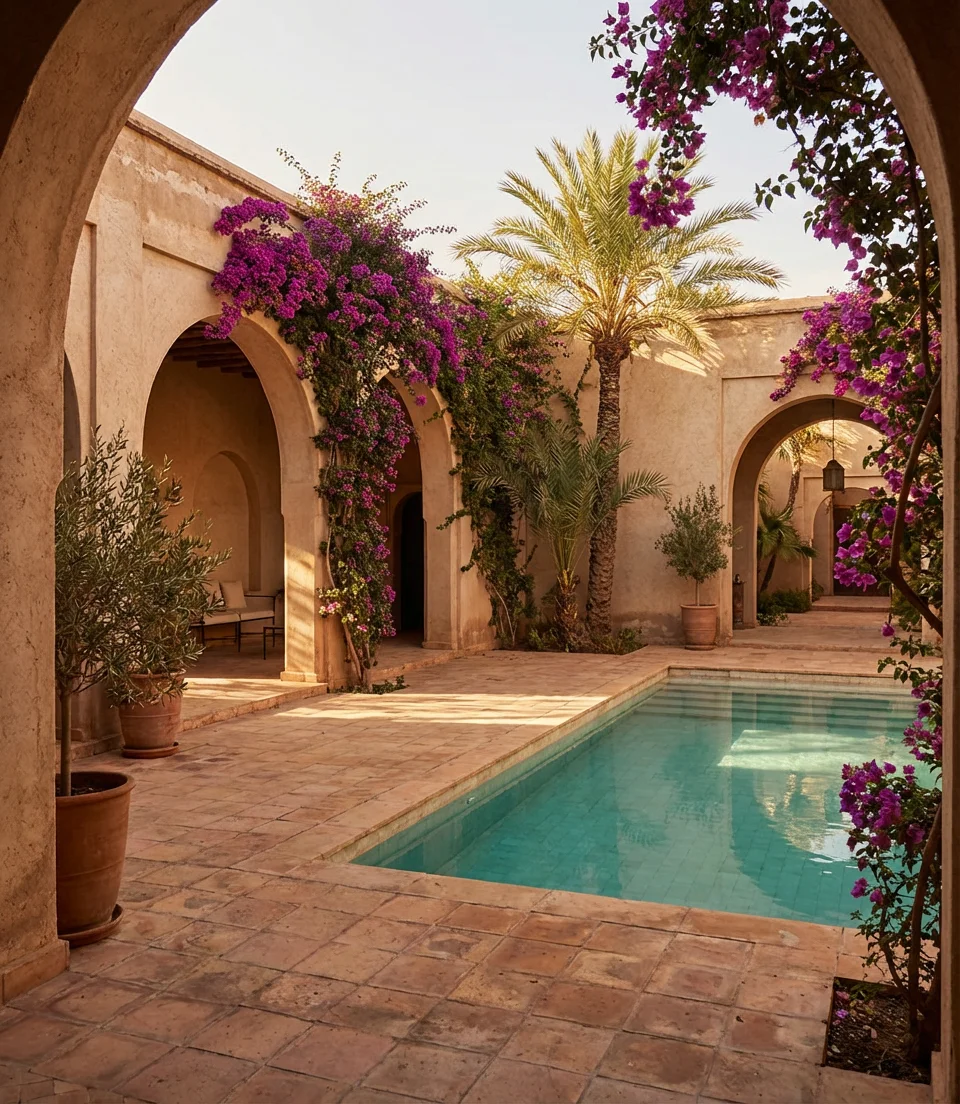 Pool with Mediterranean Tile and Archways 1