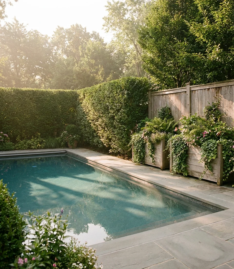 Pool with Privacy Hedging and Vertical Gardens 1