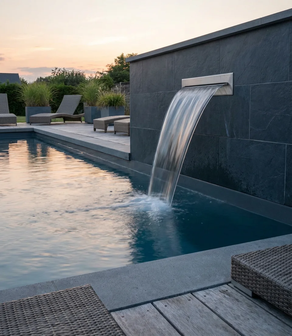 Pool with Sheer Descent Waterfalls 1