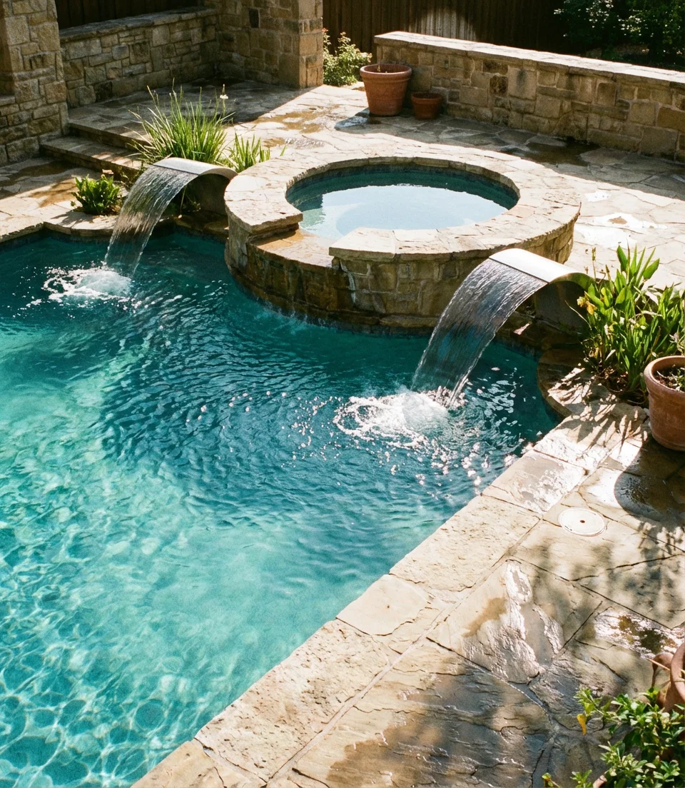 Pool with Sheer Descent Waterfalls 2