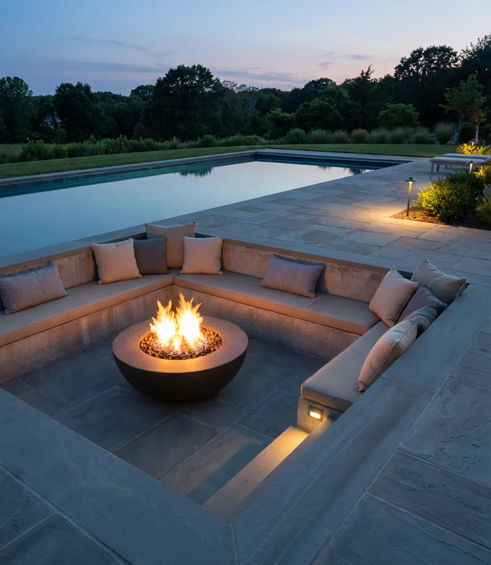 Pool with Sunken Fire Pit Lounge 1