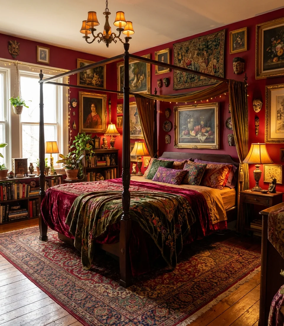 Red Bedroom With Maximalist-Inspo Gallery 1