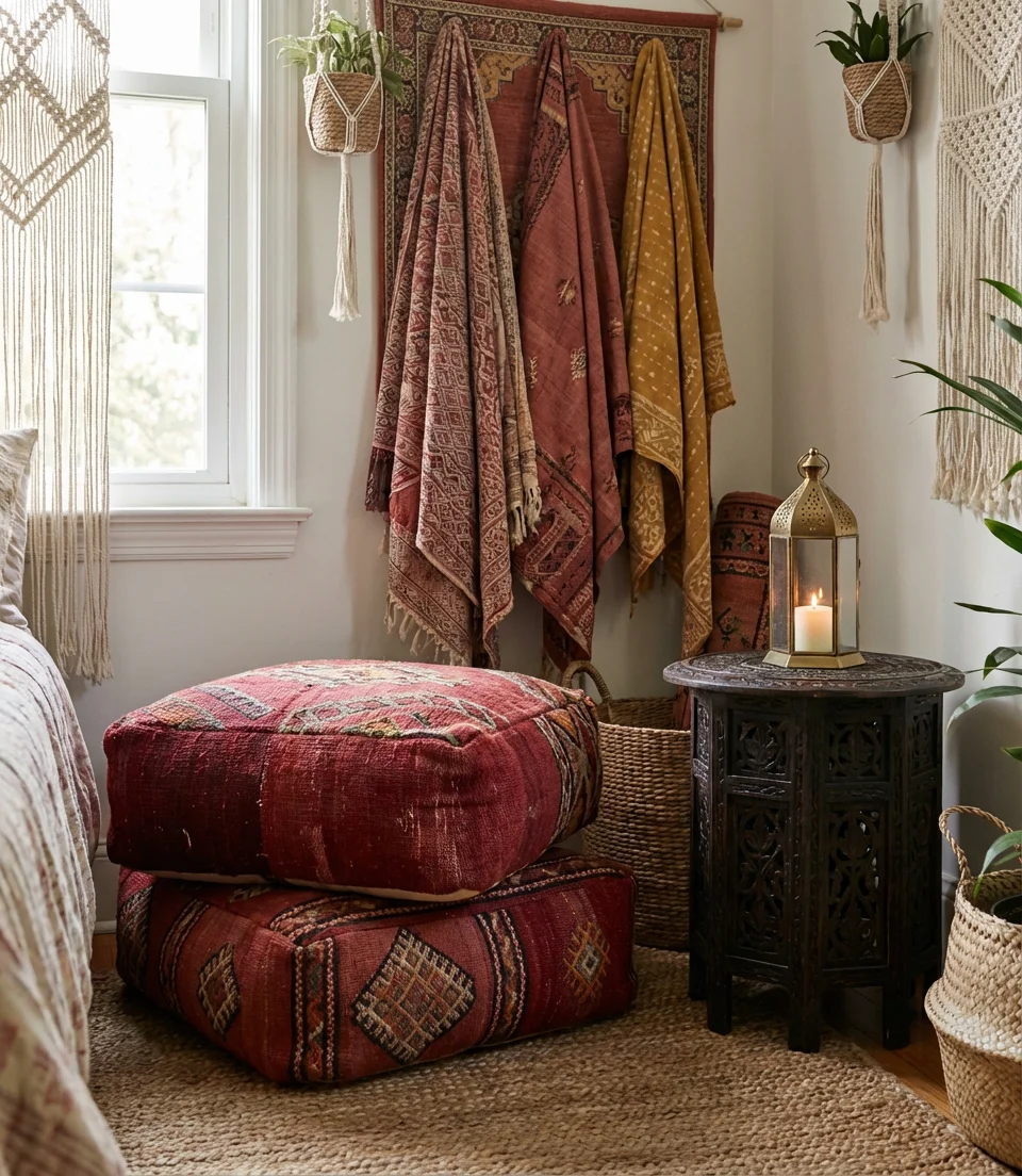 Red Bohemian Bedroom With Global Textiles 2