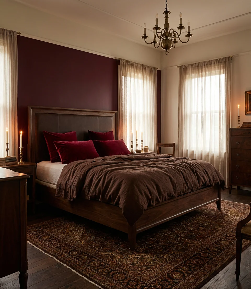 Red and Brown Rich Jewel-Tone Bedroom 1