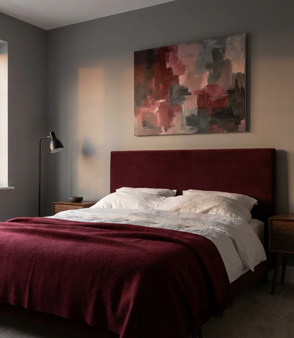 Red and Gray Bold Statement Bedroom 1