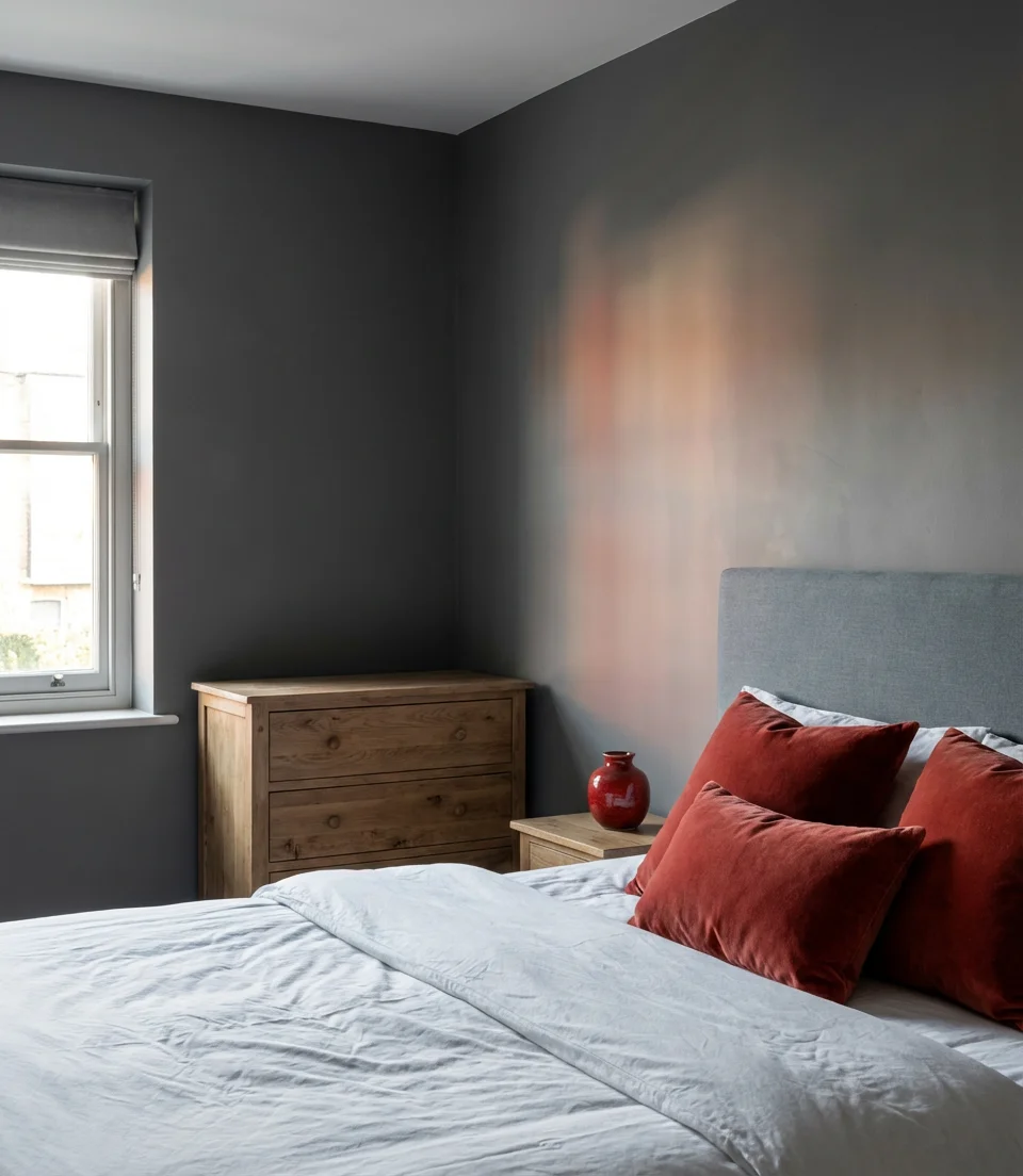 Red and Gray Bold Statement Bedroom 2