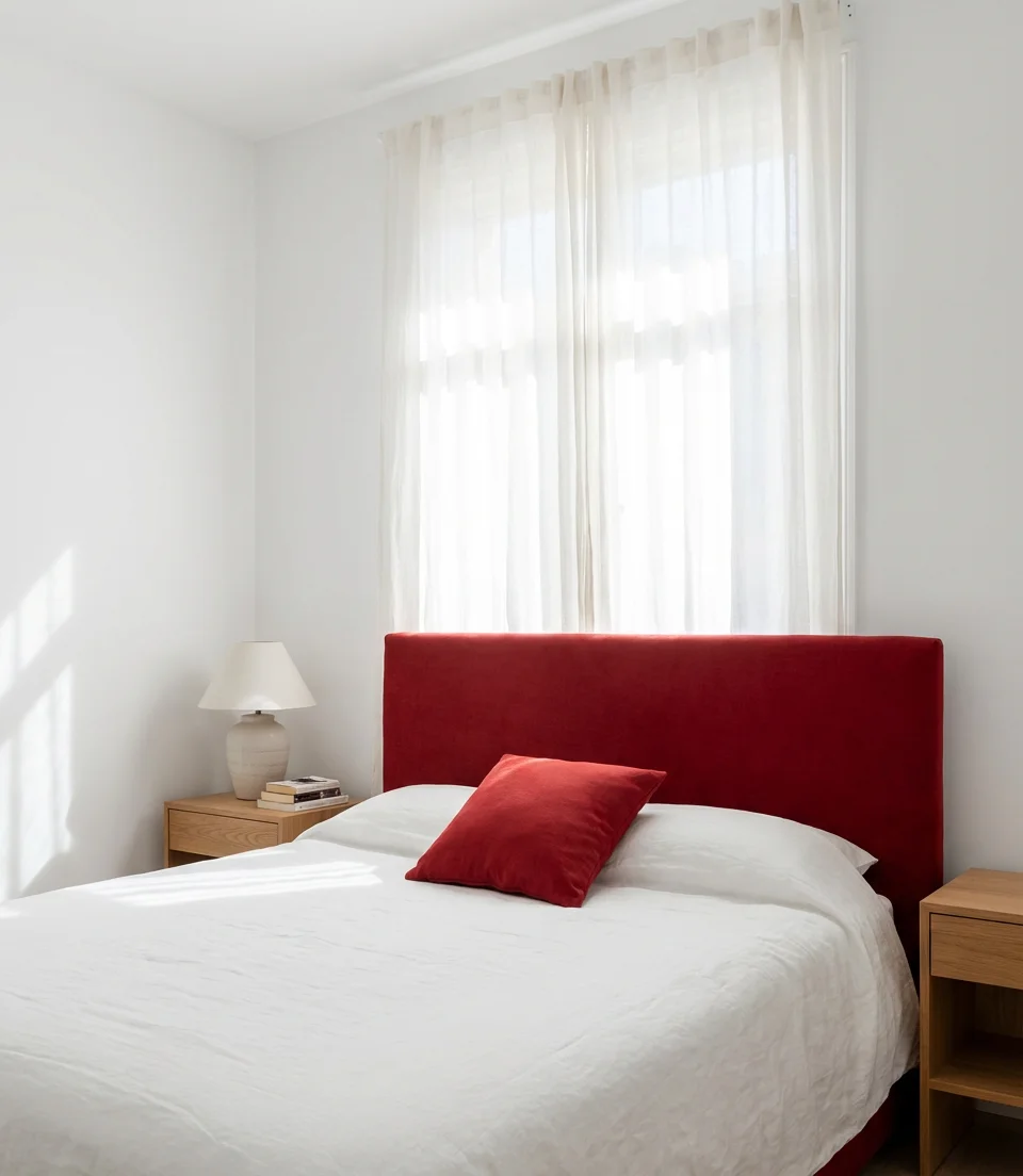 Red and White Bedroom With Clean Lines 1