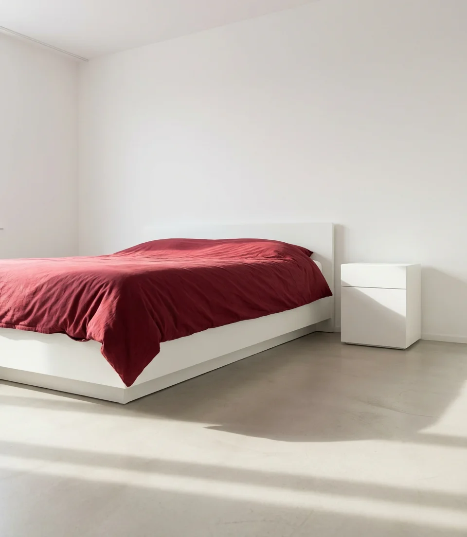 Red and White Bedroom With Clean Lines 2
