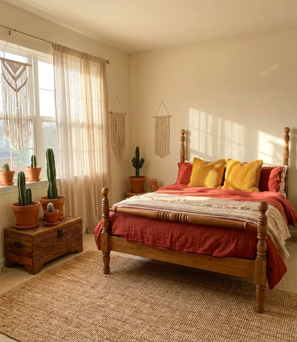 Red and Yellow Bohemian Bedroom 1