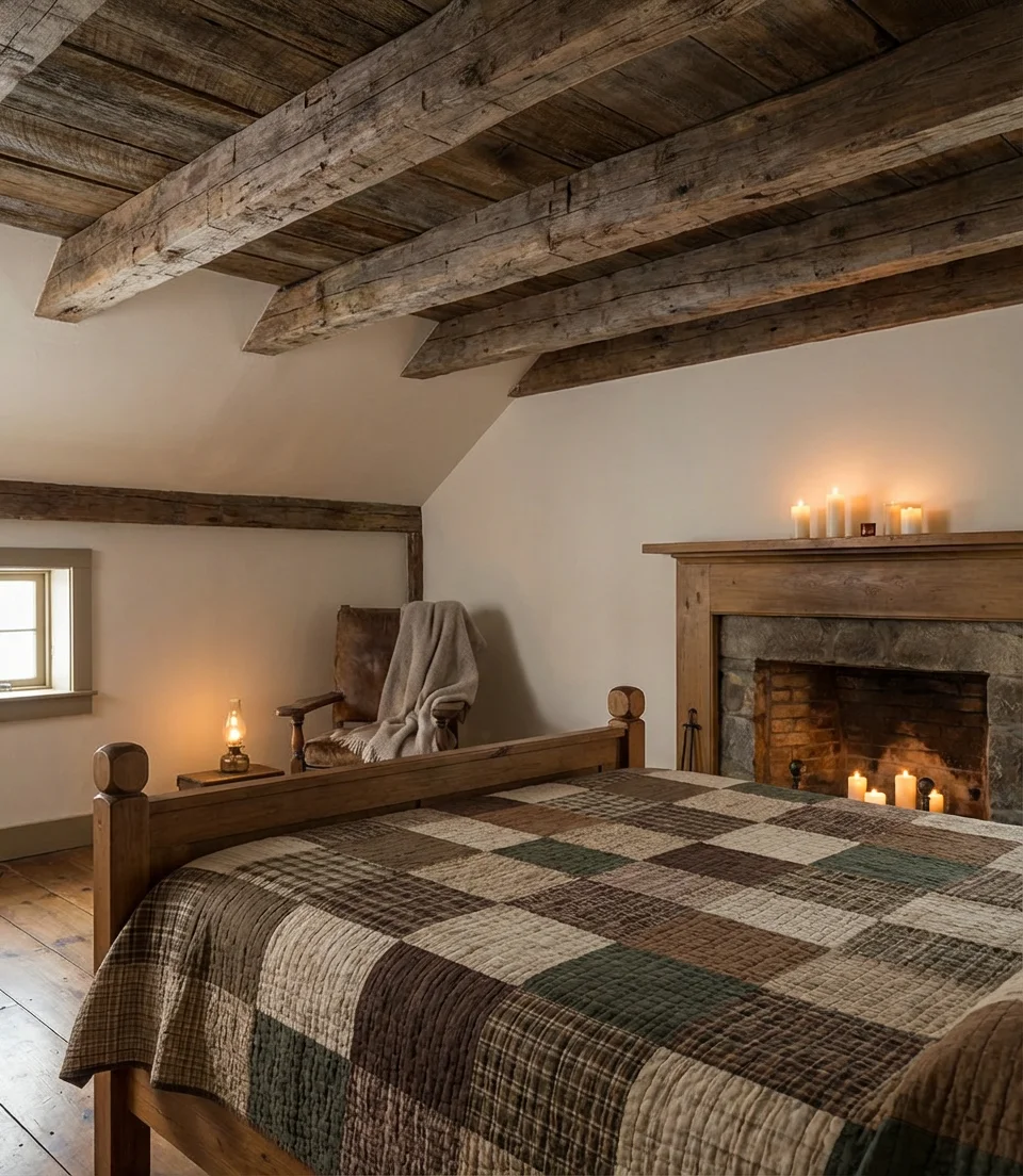 Rustic Brown Bedroom with Exposed Wood Beams 2