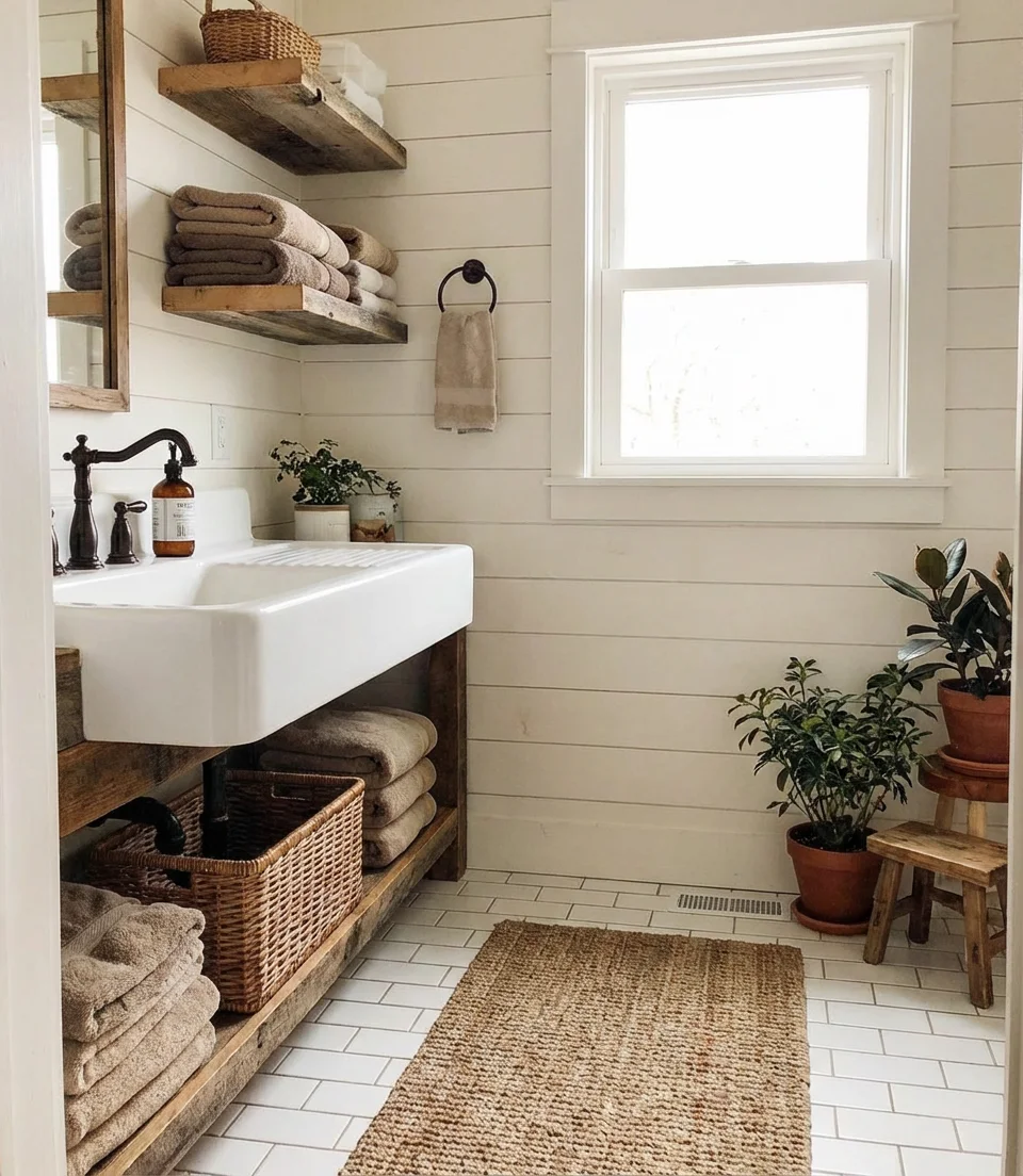 Rustic Farmhouse Bathroom with Shiplap Walls 1