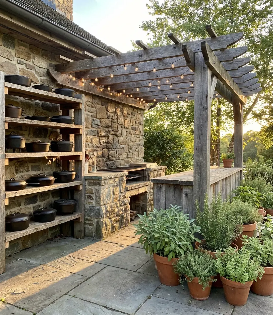 Rustic Grill Station with Wood and Stone 1