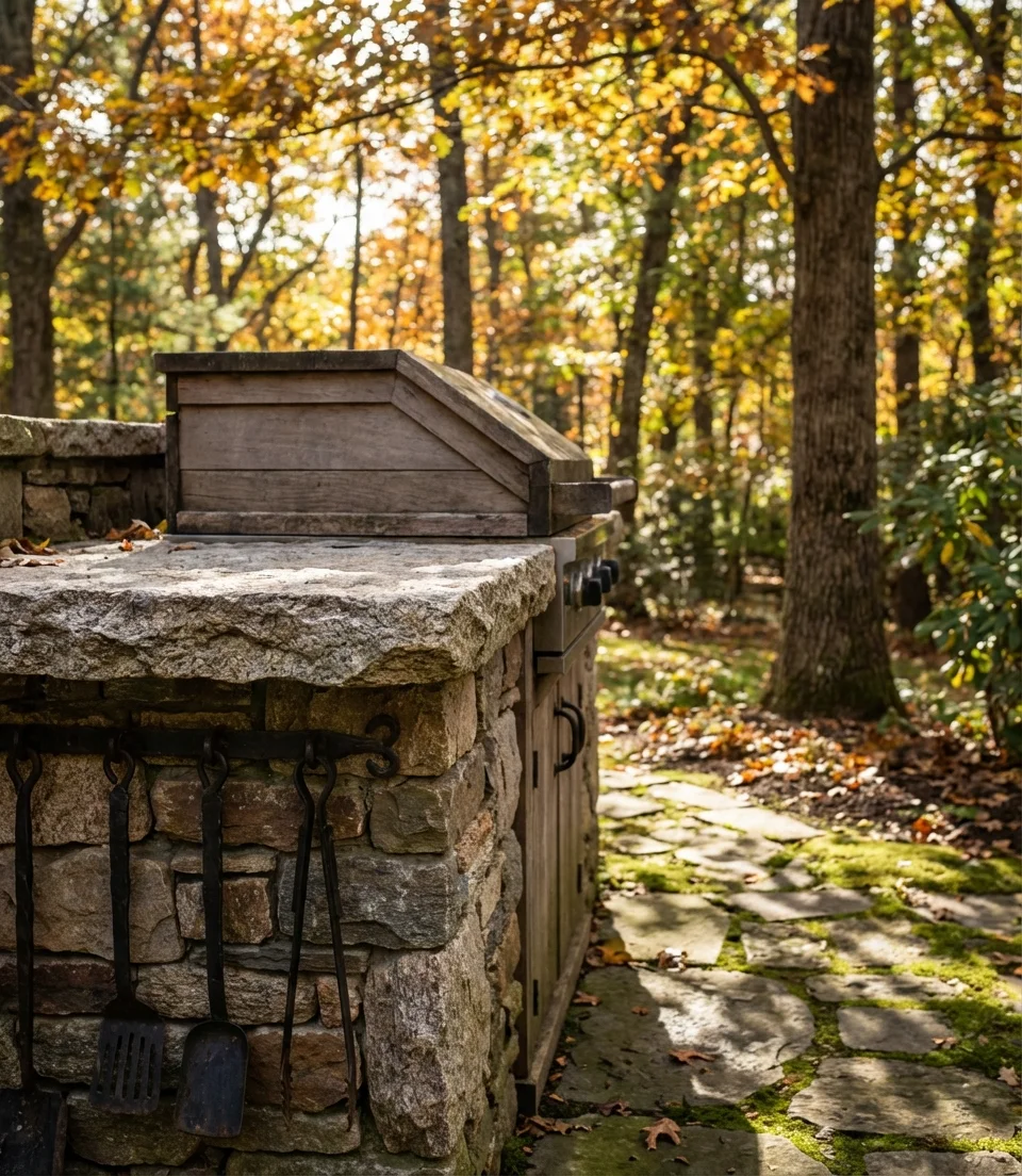 Rustic Grill Station with Wood and Stone 2