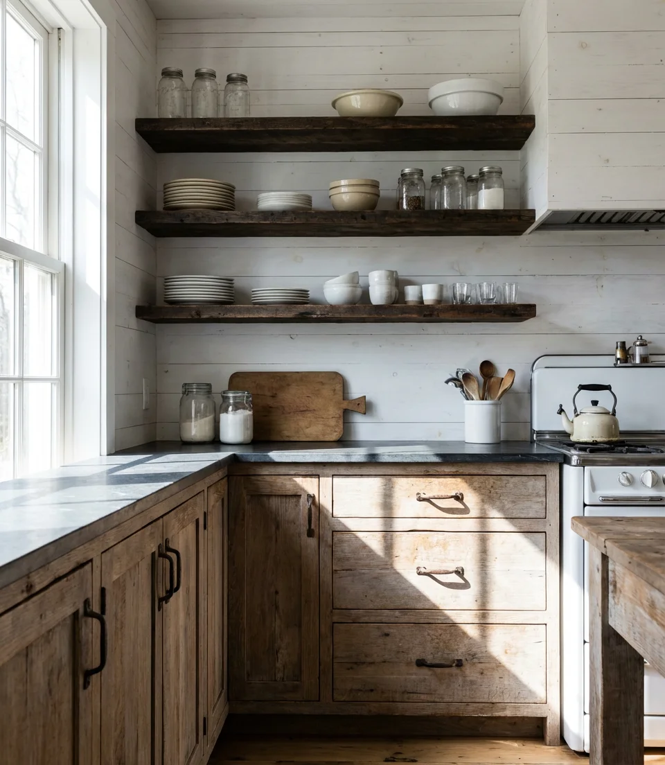 Rustic White Oak with Open Shelving 2