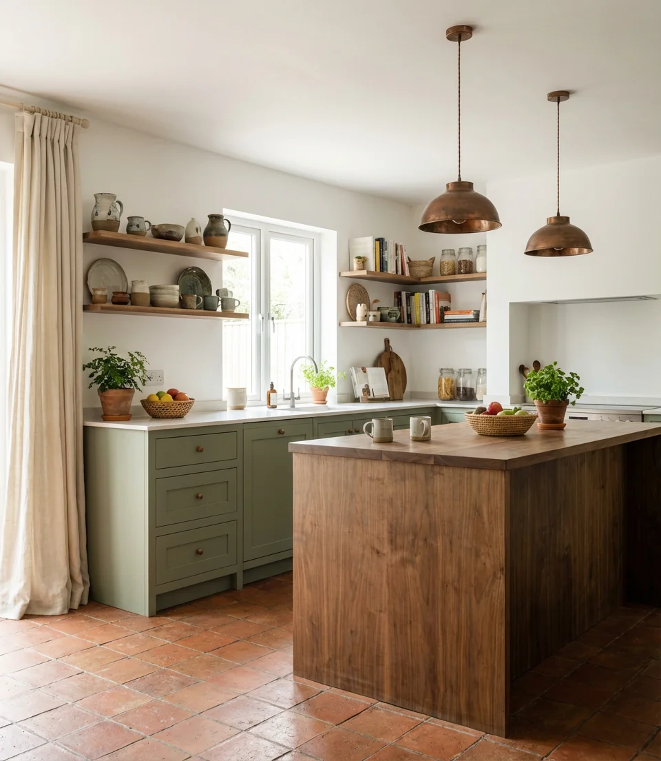 Sage Green Kitchen With Natural Wood Accents 2