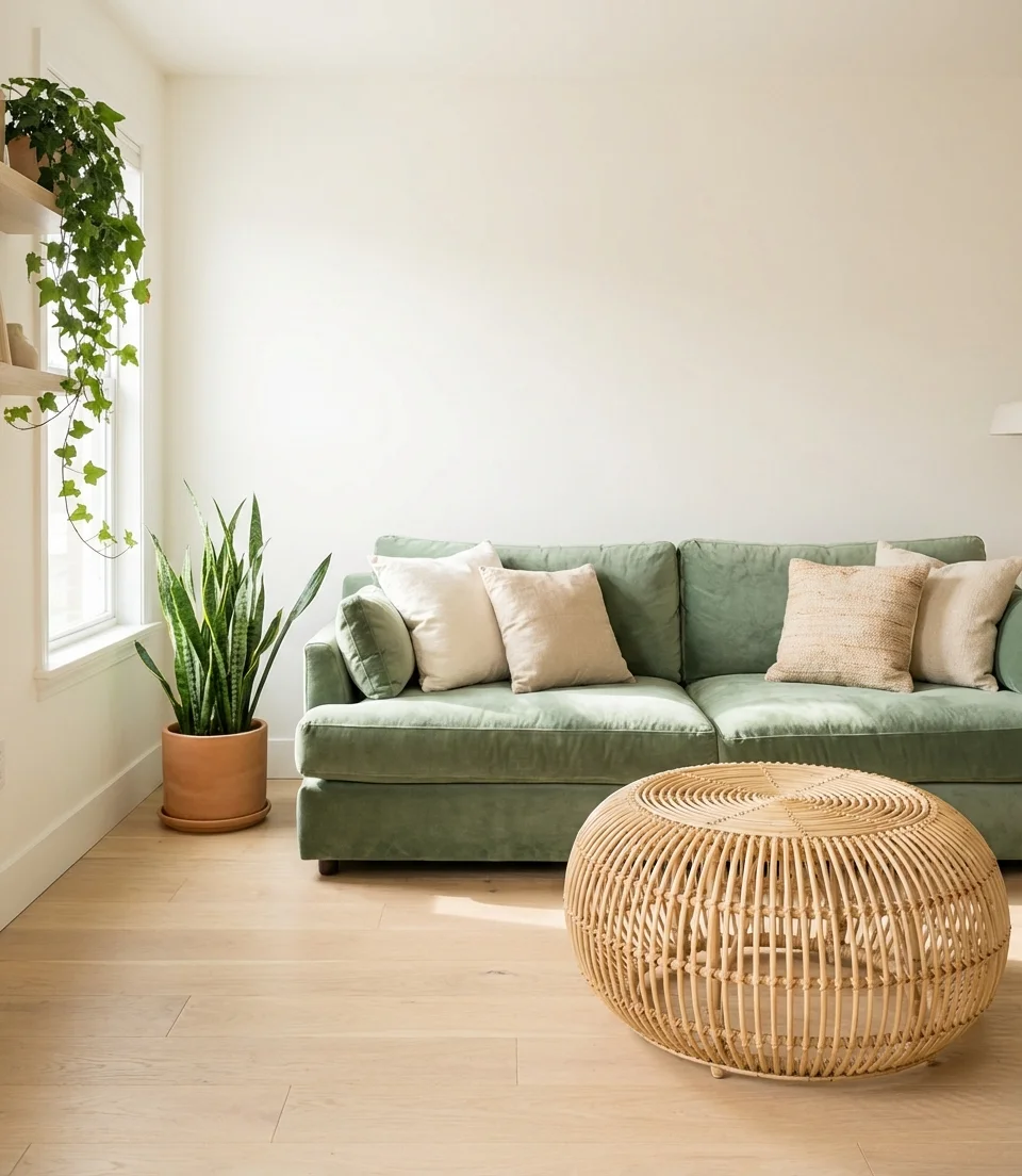 Sage Green Sofa in a Neutral Room 1