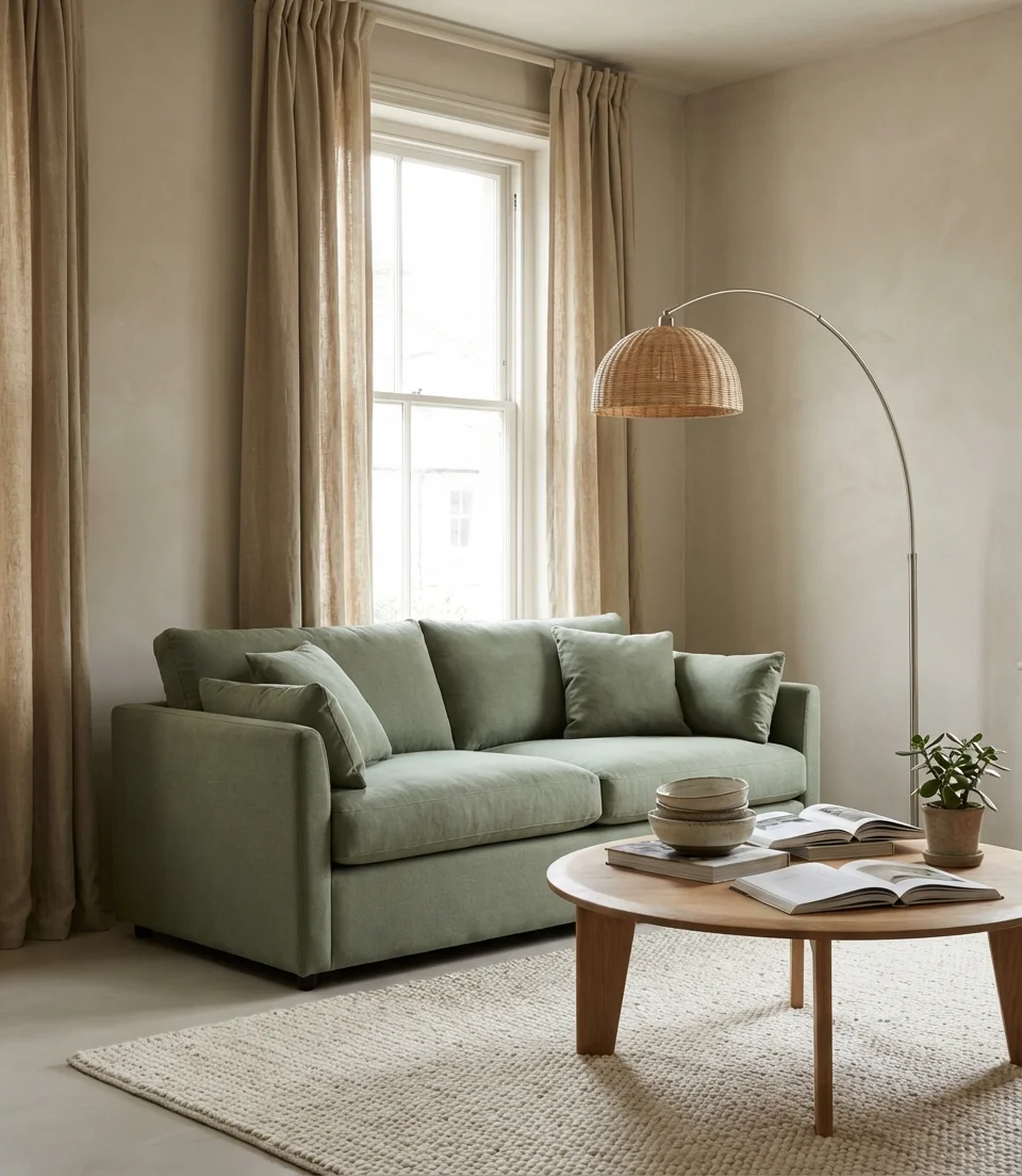 Sage Green Sofa in a Neutral Room 2
