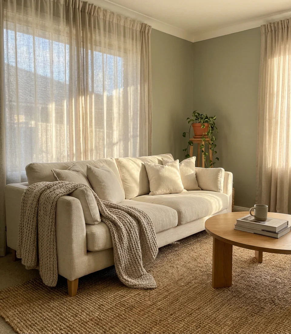 Sage Green With a Linen Sofa 1
