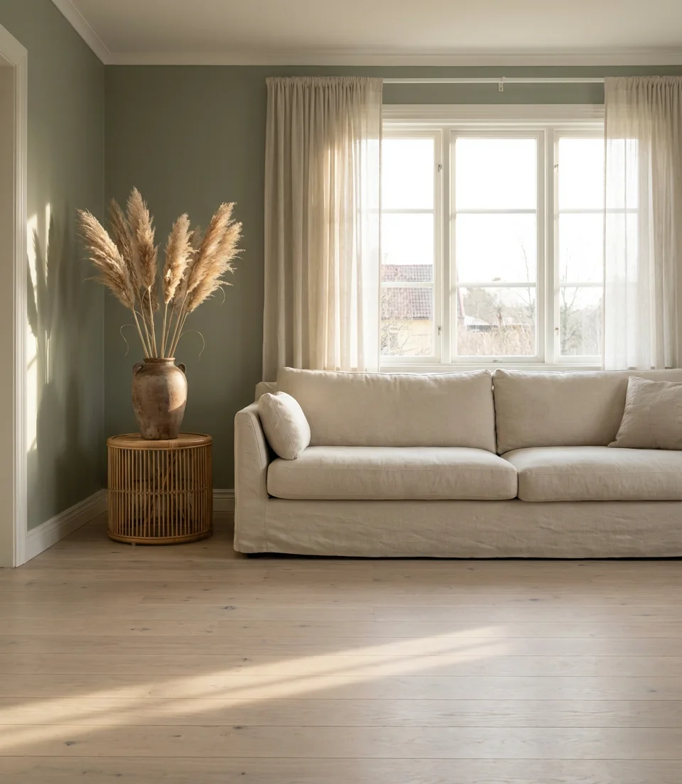 Sage Green With a Linen Sofa 2