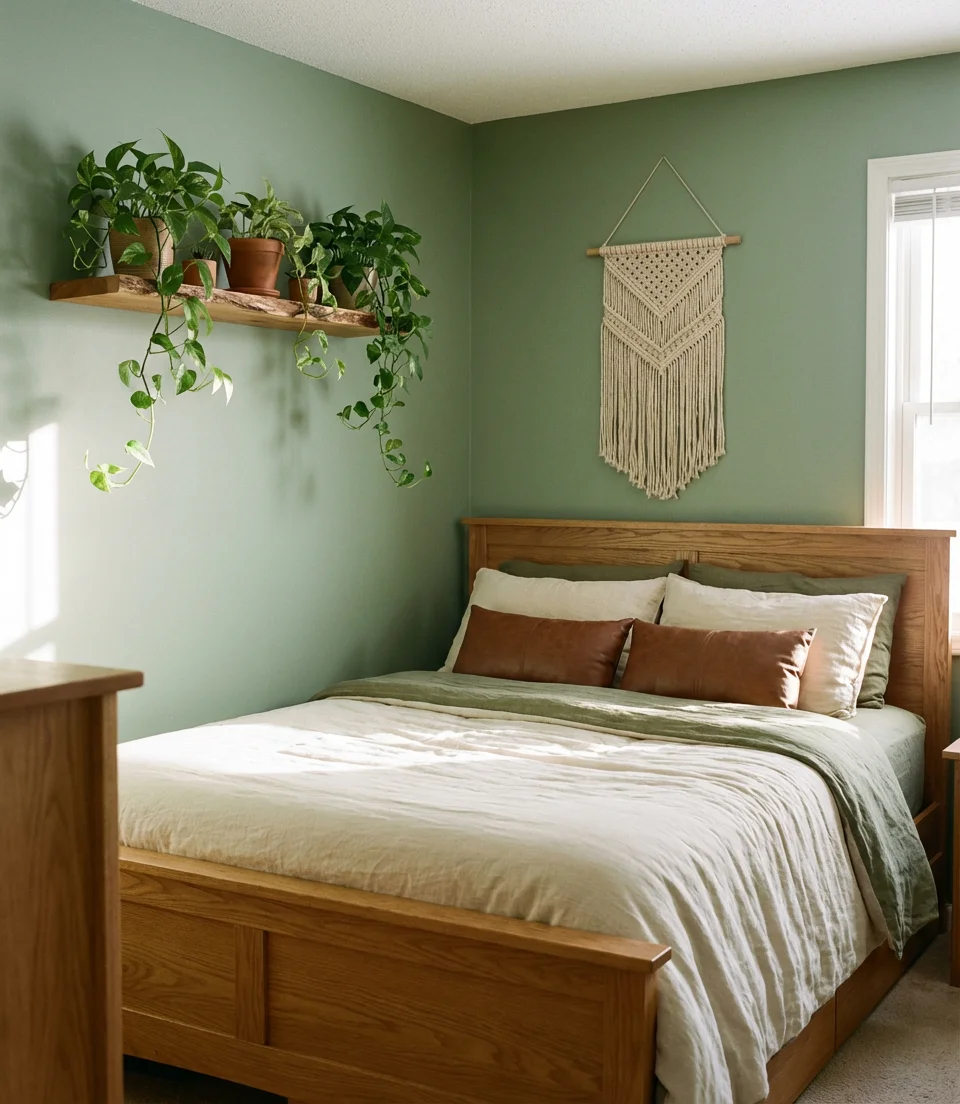 Sage Green and Brown Nature-Inspired Bedroom 1