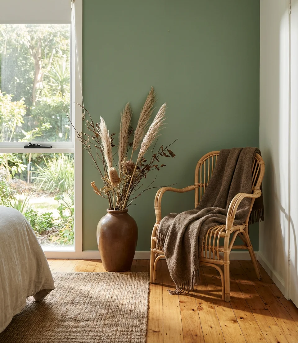 Sage Green and Brown Nature-Inspired Bedroom 2